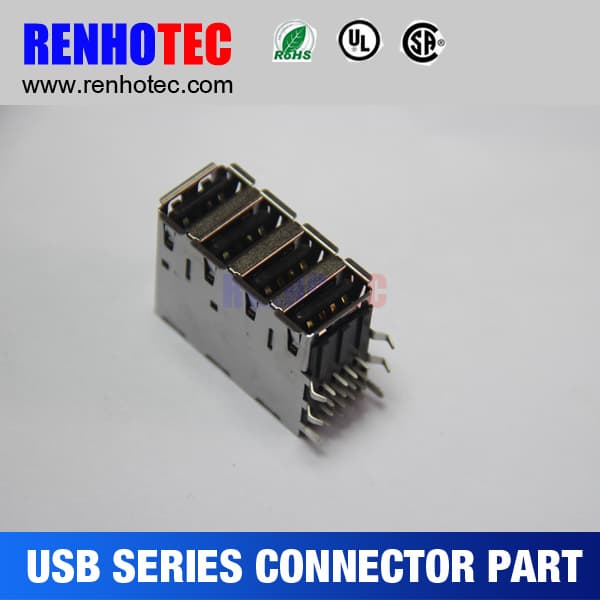 PCB 90 Degree USB 2_0 Female Solder 4 Ports 5 Pin Terminal M